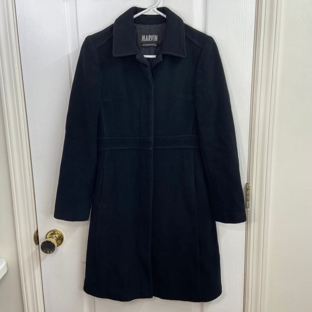 Marvin Richards women's‎ black wool peacoat full length trench long coat small